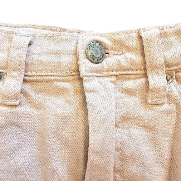Wilfred Aritzia Light Pink Distressed Hem Denim Mini Skirt Sz 2 - Picture 2 of 6